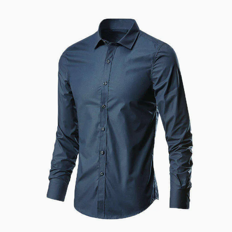 Men’s Plain Color Button-Down Collar Long Sleeve Shirt – Casual Business Fashion