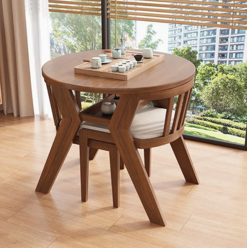 Modern Space-Saving Wooden Dining Table and Chairs Set for Kitchen & Dining Room