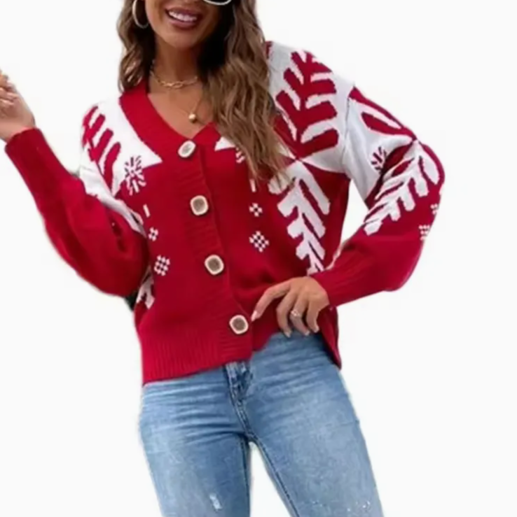 Women’s Christmas Snowflake Button-Up Knit Cardigan