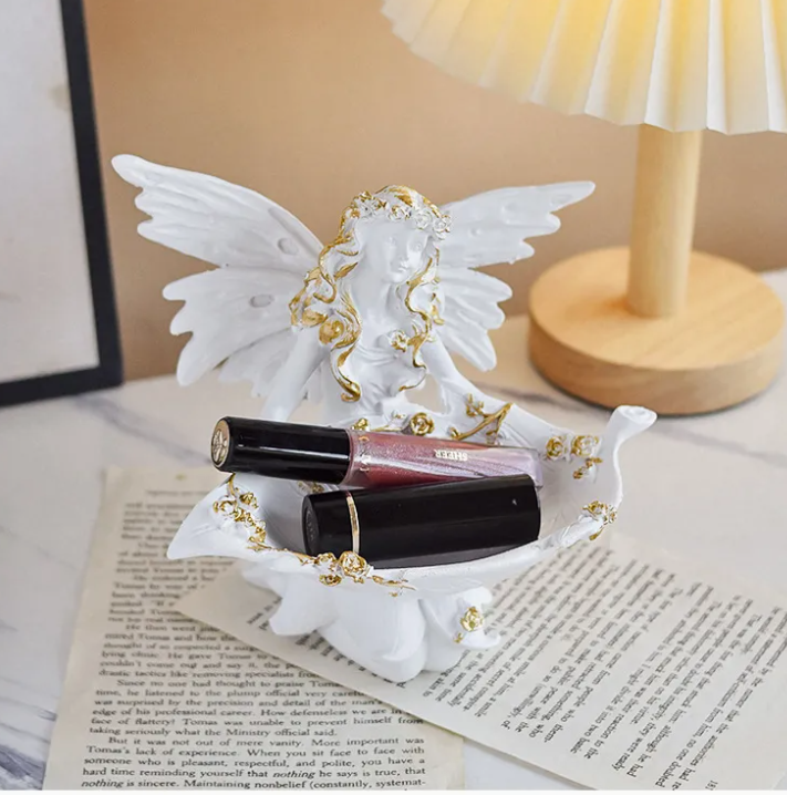 Elegant Angel Lipstick Holder – Decorative Vanity Organizer with Gold Accents