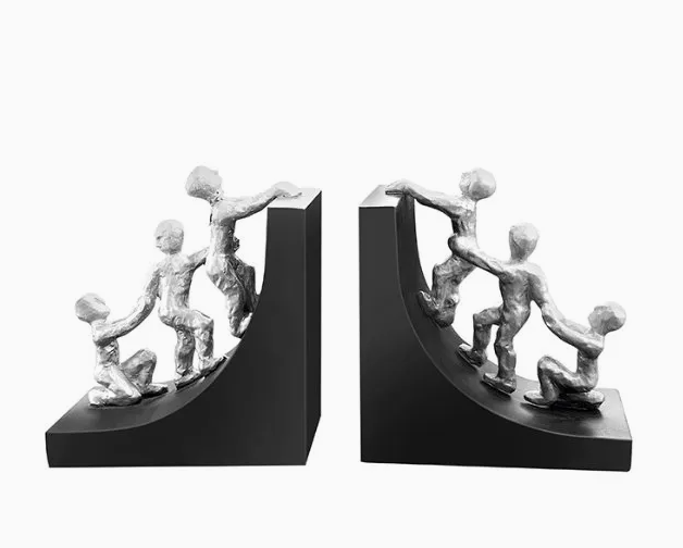 Modern Family Climbing Sculpture Set – Inspirational Abstract Figurine Bookends for Home Décor