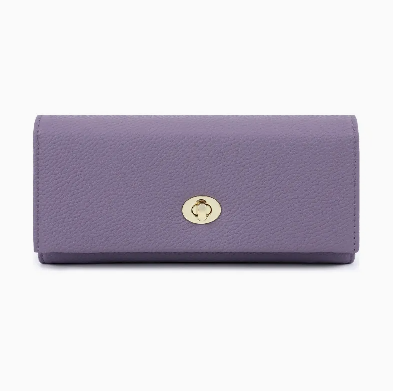 Elegant Lavender Leather Wallet with Gold-Tone Clasp