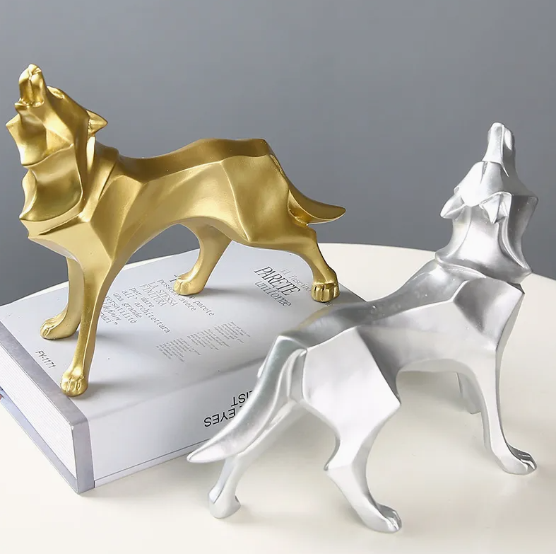 Modern Abstract Dog Sculpture Set – Luxury Geometric Animal Figurines for Home Décor