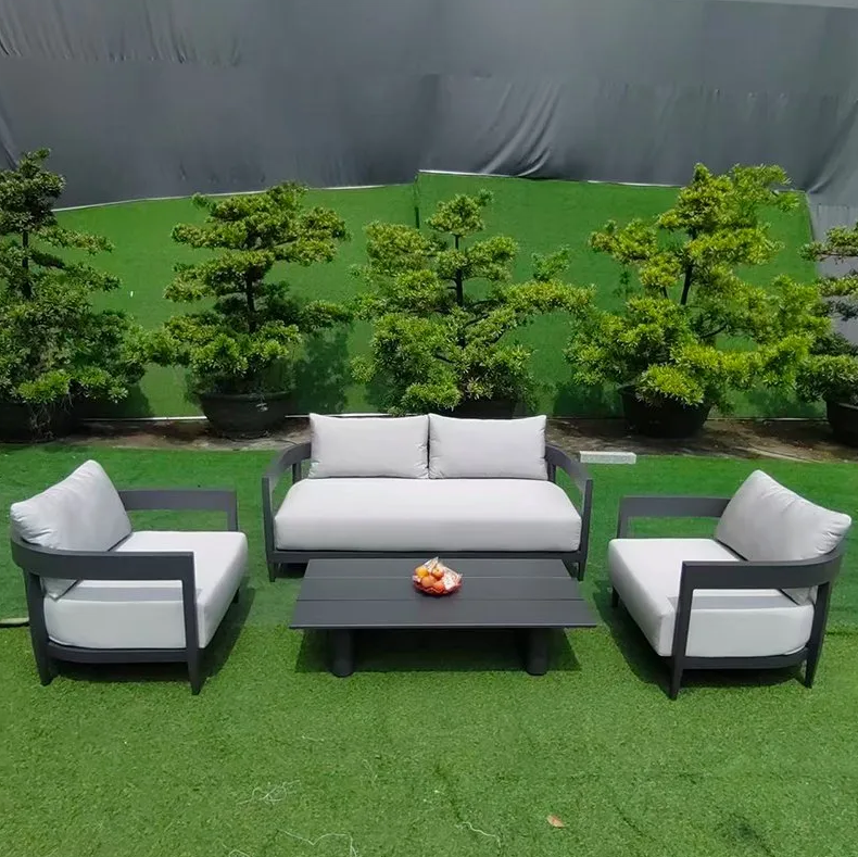 Modern Outdoor 4-Piece Patio Sofa and Chair Set with Coffee Table