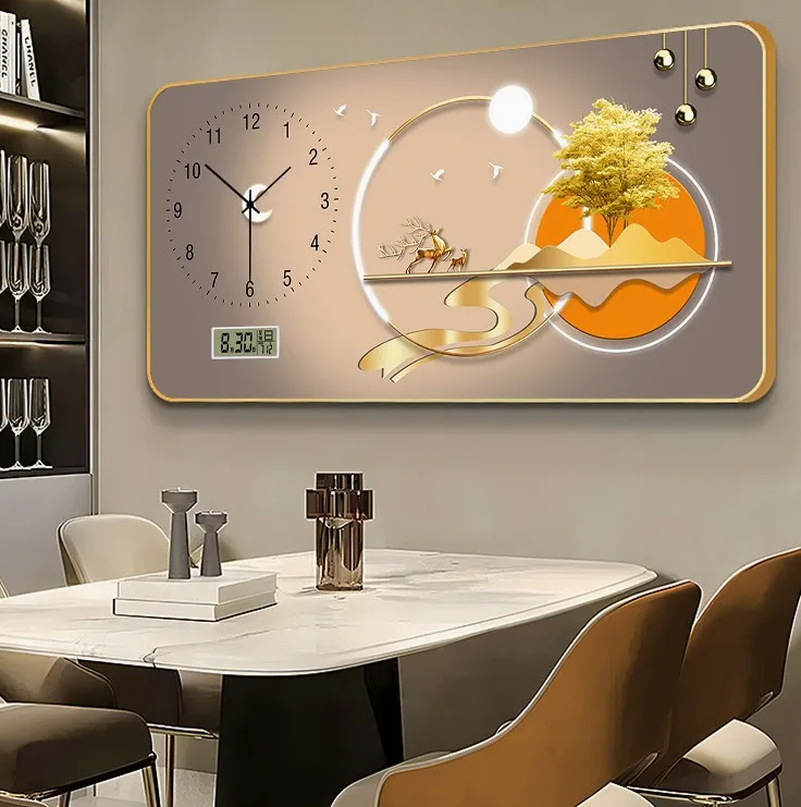 2026 Modern Luxury Decorative Wall Art with Clock and LED Light