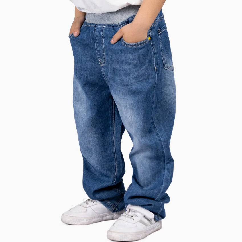 Cute Boys’ Elastic Waist Stretch Cotton Denim Jeans – Comfortable Toddler Pants