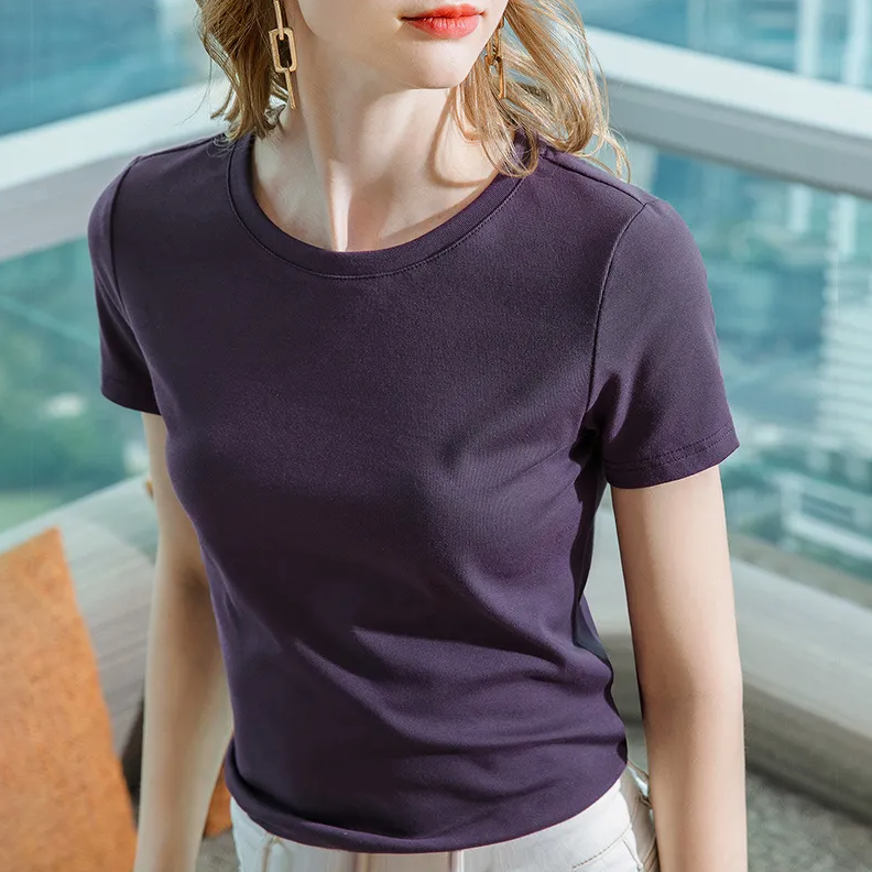 Women’s Summer Breathable Solid Color Knit Top – Short Sleeve Casual T-Shirt