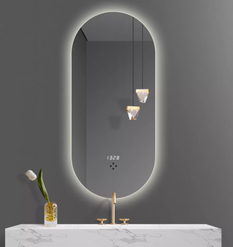 Modern Oval LED Bathroom Mirror with Digital Display