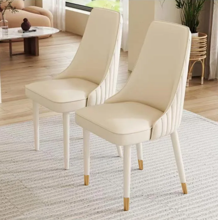 Modern Cream Upholstered Dining Chair with Gold-Tip Legs
